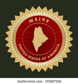 Star label with map of Maine, vector