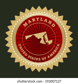 Star label with map of Maryland, vector