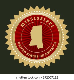 Star label with map of Mississippi, vector
