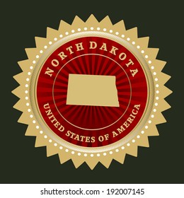 Star label with map of North Dakota, vector