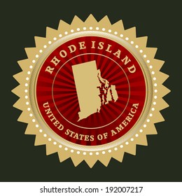 Star label with map of Rhode Island, vector