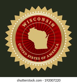 Star label with map of Wisconsin , vector