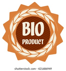Star label or tag  Bio Product, with ears. Orange, beige and brown colors