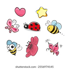 star, ladybug, bee, flower, butterfly, heart figure set