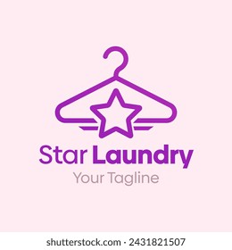 Star Laundry Logo Vector Illustration. Template Design Idea Combining Hanger Fashion and star shape
