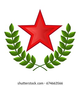 Star and Laurel branches isolated on white background icon vector illustration