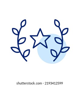 Star in laurel wreath. Top quality and success. Pixel perfect, editable stroke line art icon