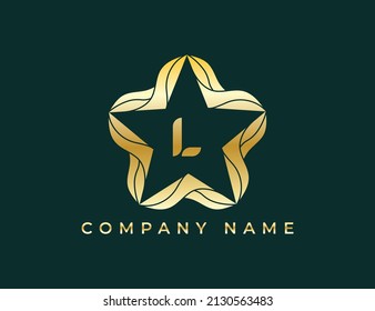 Símbolo de icono de Star and Leaf Logo con la letra L. Plantilla de logotipo del vector