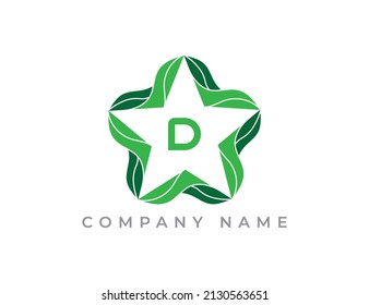 Star and Leaf Logo icon symbol with Letter D. Vector logo template