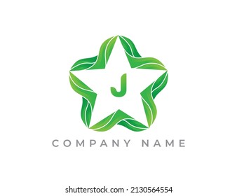 Star and Leaf Logo icon symbol with Letter J. Vector logo template