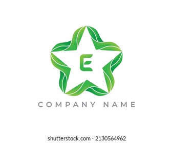 Star and Leaf Logo icon symbol with Letter E. Vector logo template