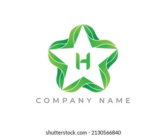 Star and Leaf Logo icon symbol with Letter H. Vector logo template