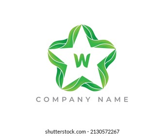 Star and Leaf Logo icon symbol with Letter W. Vector logo template