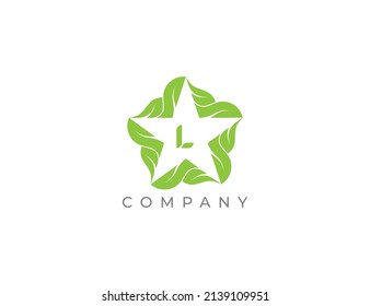 Symbol für das Symbol des Logos mit Stern und Leaf Design mit Buchstabe L. Vektorlogo-Vorlage