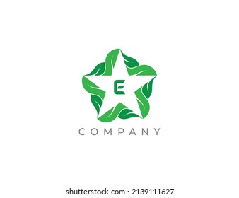Symbol für das Symbol des Stern- und Leaf-Logos Design mit Buchstabe E. Vektorlogo-Vorlage