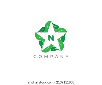 Star and Leaf Logo sign icon symbol Design with Letter N. Vector logo template