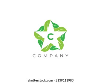 Star and Leaf Logo sign icon symbol Design with Letter C. Vector logo template