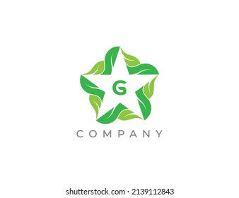 Star and Leaf Logo sign icon symbol Design with Letter G. Vector logo template