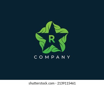 Símbolo del símbolo del logotipo de estrella y hoja Diseño con letra R. Plantilla de logotipo del vector