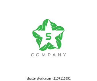 Star and Leaf Logo sign icon symbol Design with Letter S. Vector logo template