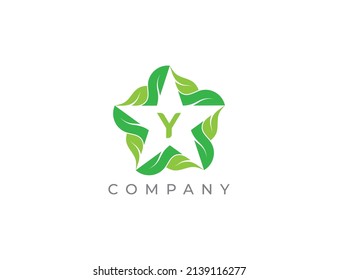 Star and Leaf Logo sign icon symbol Design with Letter Y. Vector logo template