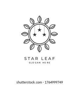 Star leaf logo. three stars surrounded by leaves. logo design vector illustration
