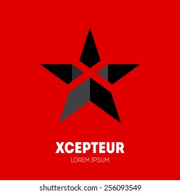 Star with letter X inside, Logo template. Vector design element or icon.