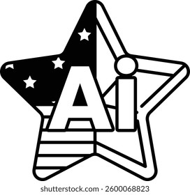 A star with the letters AI on it In black and white line style