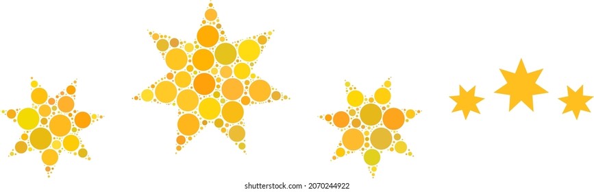 Star level vector mosaic of small circles in different sizes and color hues. Small circles are grouped into star level vector illustration. Abstract vector design concept.