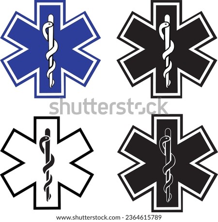 Star of Life Ambulance Medical Logo. Ambulance Symbol. Star of Life EMT icon. Drugs Pharmacy sign. falt style.