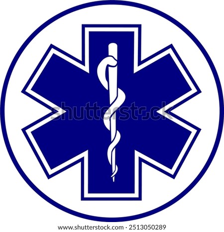 Star of Life Ambulance Medical Logo in circle, Medical symbol of the Emergency, Star of Life EMT icon. Drugs Pharmacy sign,  stock illustration
