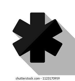 Star of life. Black object with long shadow on white background