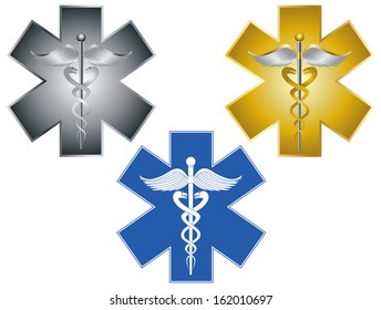 Star of Life Caduceus Medical Symbol for Health Care Organizations Ambulance Isolated on White Background Vector Illustration