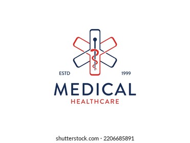 Star Of Life With Caduceus Snake. Medical Health Care Logo Design Template