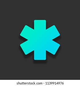 Star of life. Colorful logo concept with soft shadow on dark background. Icon color of azure ocean