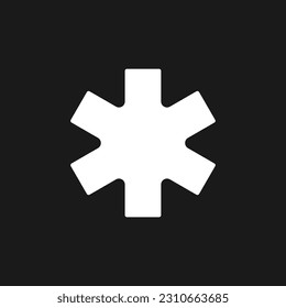 Star of life dark mode glyph ui icon. Ambulance. Medical services. User interface design. White silhouette symbol on black space. Solid pictogram for web, mobile. Vector isolated illustration