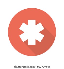 Star of life flat design long shadow icon. Vector silhouette symbol