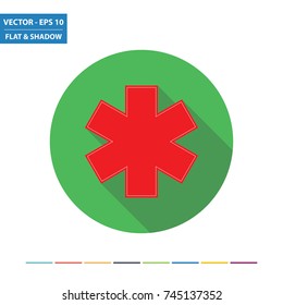 Star of life flat icon with long shadow. Vector Illustration.
