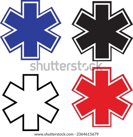Star of Life icon. Set of three medical symbols. Emergency sign. Blank Black Star of Life Symbol for Emergency Medical Services. flat style.