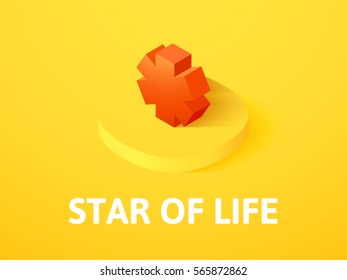 Star of life icon, vector symbol in flat isometric style isolated on color background