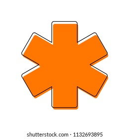 Star of life. Isolated icon consisting of black thin contour and orange moved filling on different layers. White background
