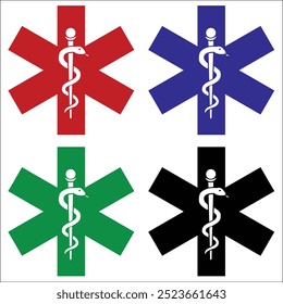 Logotipo de emergencia médica de Star of Life. Símbolo de ambulancia. Icono de Star of Life EMT. Fármacos Signo de farmacia. Servicios Médicos de Emergencia