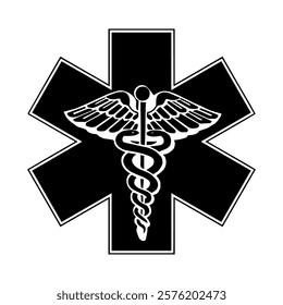 Star of Life Medical Logo, Ambulance logo, Pharmacy sign, Medical sign, Medical symbol, Star of Life Black