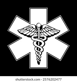 Star of Life Medical Logo, Ambulance logo, Pharmacy sign, Medical sign, Medical symbol, Star of Life Black