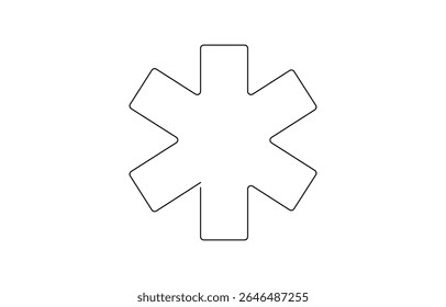 Star of Life medical sign in continuous line art drawing style. Emergency medical services symbol black outline , isolated on white background. Vector illustration, Medical symbol blue Star of Life .