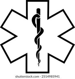 Estrella de la vida Esquema Ambulancia Logotipo médico, símbolo médico de la emergencia, estrella de la vida EMT icono. Fármacos Muestra de farmacia, ilustración de stock
