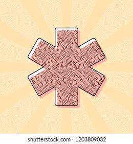 Star of life. Vintage retro typography with offset printing effect. Dots poster with comics pop art background