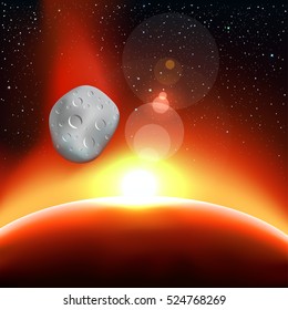 Star light and the blue planet. Stars and reflections of light on background. Space vector illustration