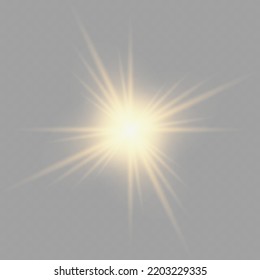 Luz de las estrellas. El brillo brillante sobre un fondo transparente. Partículas de polvo relucientes. Estrella brillante. Sol brillante transparente.