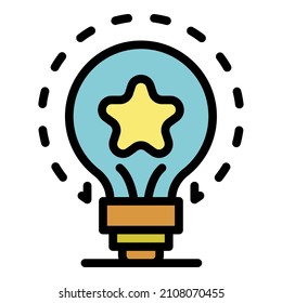 Estrelar con un icono de bombilla. Estrella de contorno en un color de icono vectorial de bombilla plana aislado